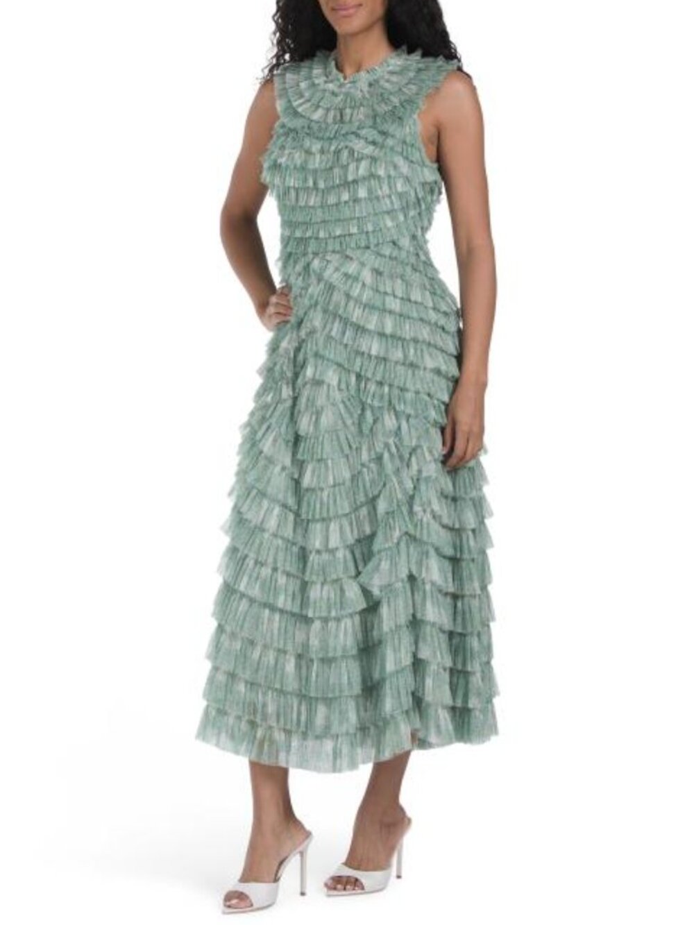 MAC DUGGAL Sleeveless Micro Ruffle Dress - Picture 1 of 3